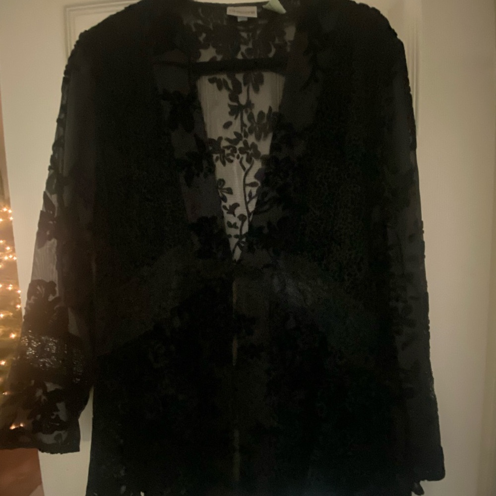 Chico's Black Sheer Floral Blazer